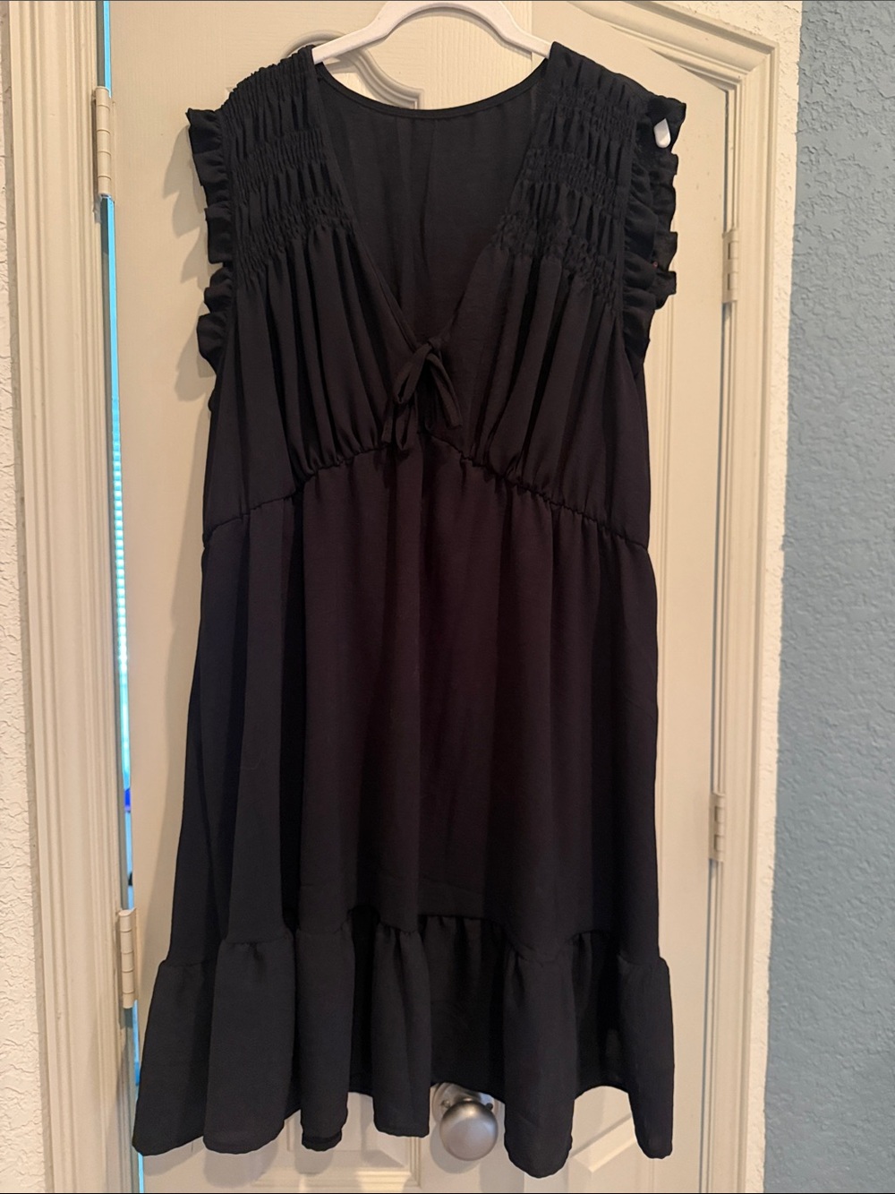 SHEIN Black Smocked Ruffle Mini Dress